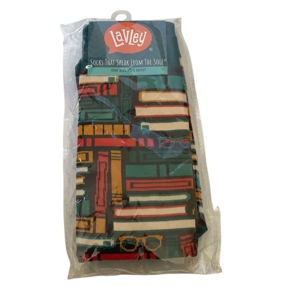Lavley "Shhh Im Reading" Adult Crew Socks One Size Fits Most NEW Books